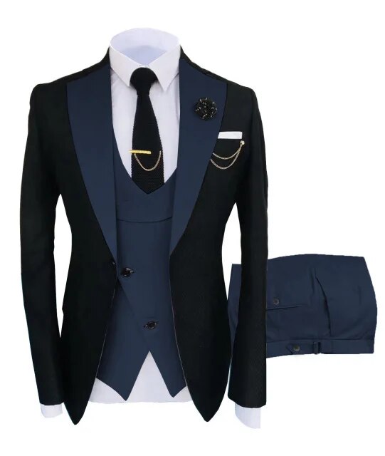 3 Pcs Set Blazers Jacket Vest Pants Men's Casual Boutique Business Oblique Breasted Vest Suit Coat Trousers Ms120
