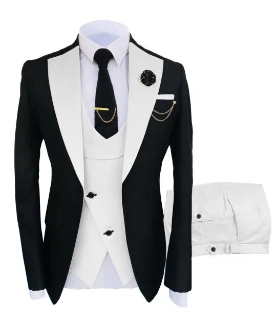 3 Pcs Set Blazers Jacket Vest Pants Men's Casual Boutique Business Oblique Breasted Vest Suit Coat Trousers Ms121
