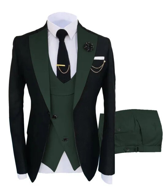 3 Pcs Set Blazers Jacket Vest Pants Men's Casual Boutique Business Oblique Breasted Vest Suit Coat Trousers Ms122
