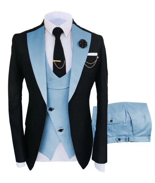 3 Pcs Set Blazers Jacket Vest Pants Men's Casual Boutique Business Oblique Breasted Vest Suit Coat Trousers Ms124