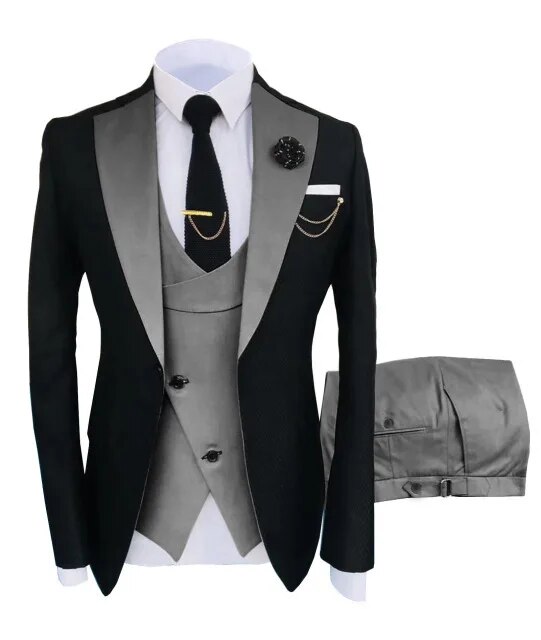 3 Pcs Set Blazers Jacket Vest Pants Men's Casual Boutique Business Oblique Breasted Vest Suit Coat Trousers Ms126
