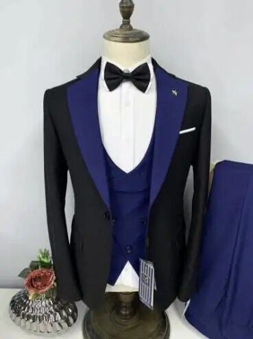3 Pcs Set Blazers Jacket Vest Pants Men's Casual Boutique Business Oblique Breasted Vest Suit Coat Trousers Ms128
