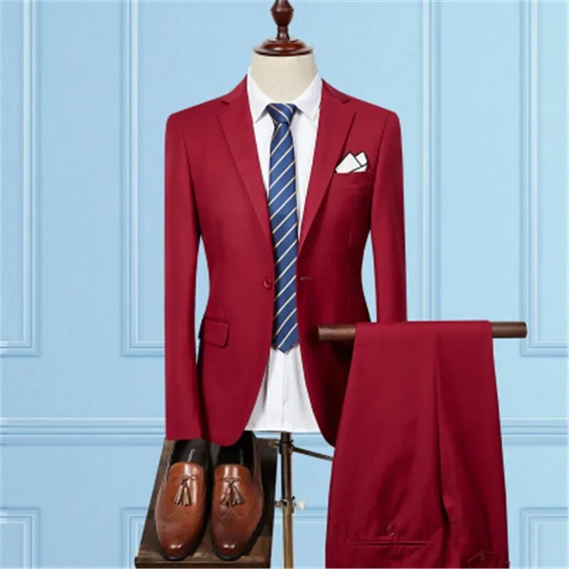 Single Breasted Slim Fit Suits Men's Business Suits Dress Jacket Pant Set Ms146