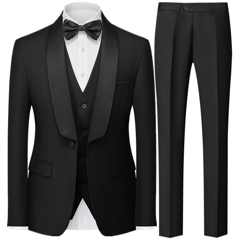 Men British Style Slim Suit 3 Piece Set Jacket Vest Pants / Male Business Gentleman High End Custom Dress Blazers Coat Ms149
