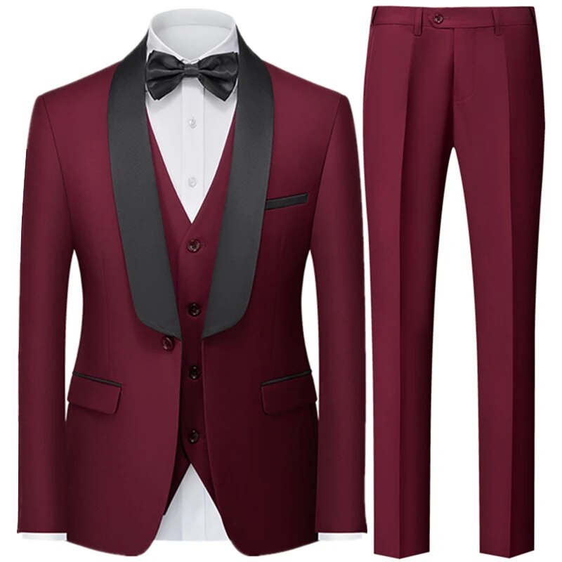 Men British Style Slim Suit 3 Piece Set Jacket Vest Pants / Male Business Gentleman High End Custom Dress Blazers Coat Ms151