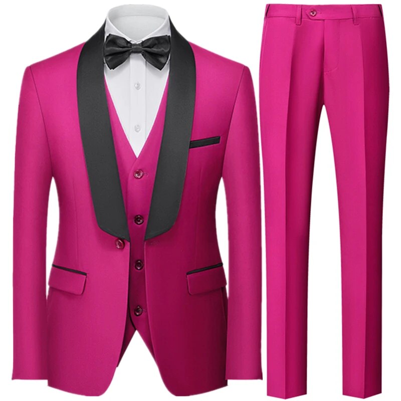 Men British Style Slim Suit 3 Piece Set Jacket Vest Pants / Male Business Gentleman High End Custom Dress Blazers Coat Ms153