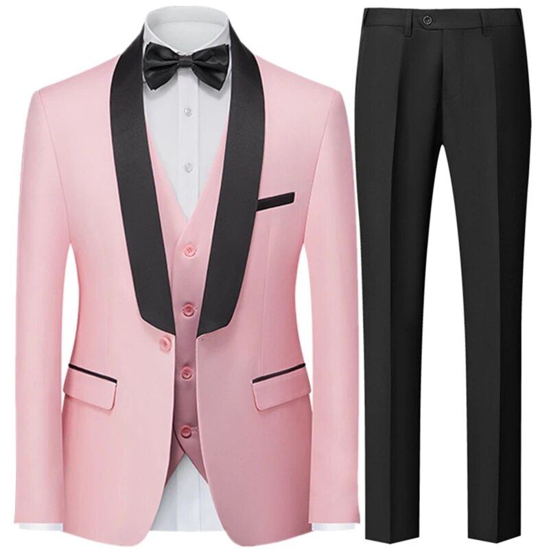Men British Style Slim Suit 3 Piece Set Jacket Vest Pants / Male Business Gentleman High End Custom Dress Blazers Coat Ms154