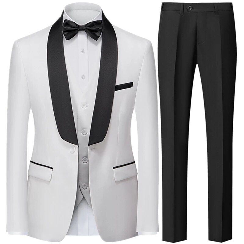 Men British Style Slim Suit 3 Piece Set Jacket Vest Pants / Male Business Gentleman High End Custom Dress Blazers Coat Ms155