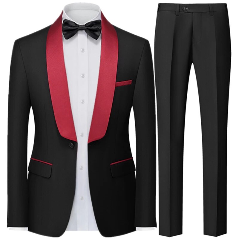 Men British Style Slim Suit 2 Piece Set Jacket Pants Male Business Gentleman High End Custom Dress Blazers Coat Ms162