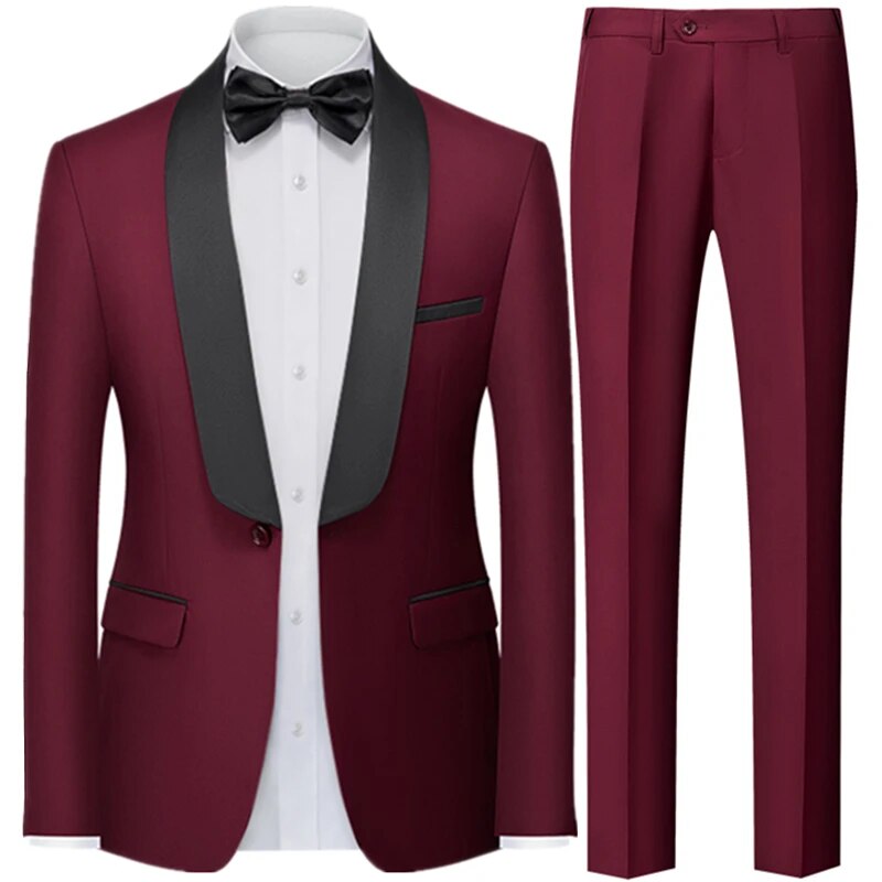 Men British Style Slim Suit 2 Piece Set Jacket Pants Male Business Gentleman High End Custom Dress Blazers Coat Ms163