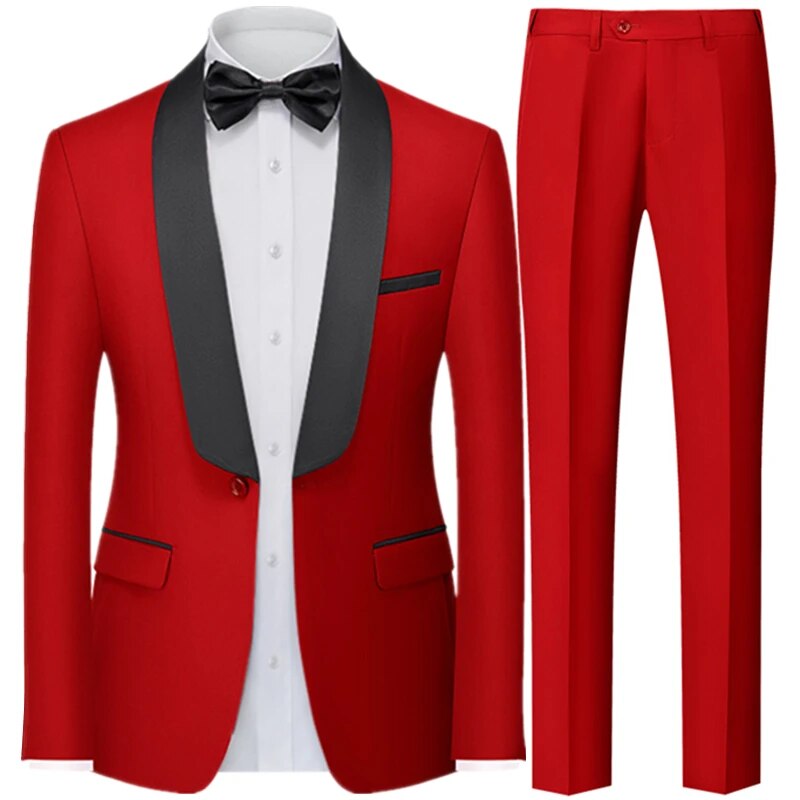 Men British Style Slim Suit 2 Piece Set Jacket Pants Male Business Gentleman High End Custom Dress Blazers Coat Ms165