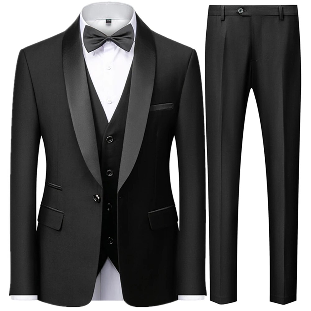 Suit Coat Pants Vest 3 Pcs Set Men's Casual Boutique Business Wedding Groom Dress Blazers Jacket Trousers Ms173