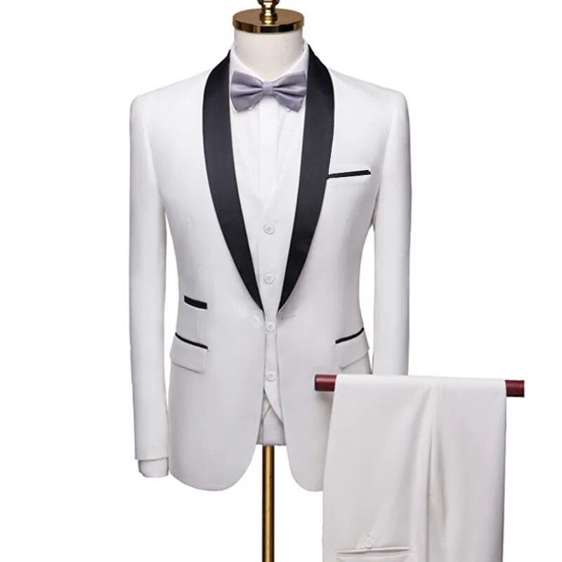 Men Lapel Black Collar 2 Pcs Suit Set Coat Trousers Business Groomsmen Groom Wedding Dress Fprmal Blazer Pants Waistcoat Ms190