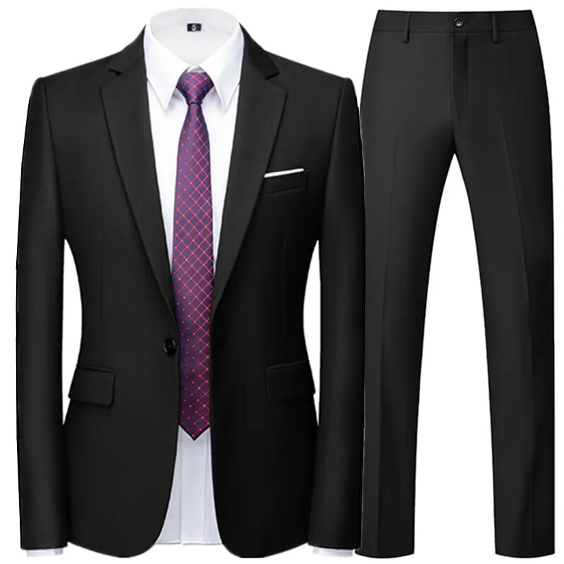 Men's Business Casual Solid Color Suits Male Blazers 2 Pcs Jacker Coat Trousers Pants Ms192