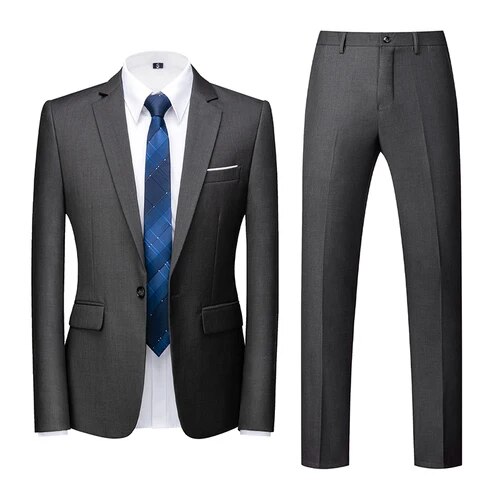 Men's Business Casual Solid Color Suits Male Blazers 2 Pcs Jacker Coat Trousers Pants Ms194