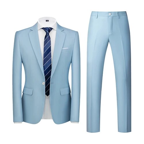 Men's Business Casual Solid Color Suits Male Blazers 2 Pcs Jacker Coat Trousers Pants Ms196