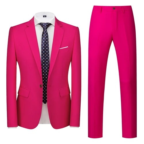 Men's Business Casual Solid Color Suits Male Blazers 2 Pcs Jacker Coat Trousers Pants Ms197