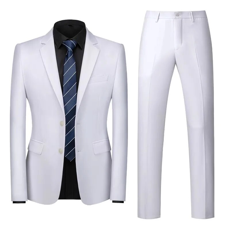 Men's Business Casual Solid Color Suits Male Blazers 2 Pcs Jacker Coat Trousers Pants Ms199