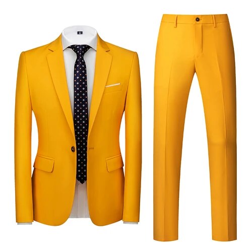 Men's Business Casual Solid Color Suits Male Blazers 2 Pcs Jacker Coat Trousers Pants Ms202