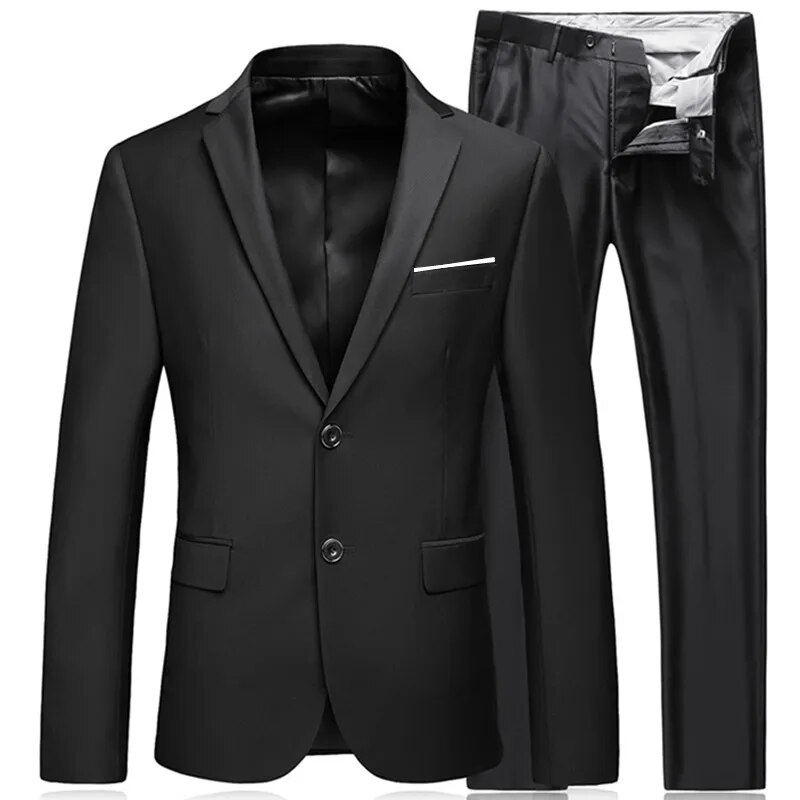 Men's Business High Quality Gentleman Black 2 Piece Suit Set Blazers Coat Jacket Pants Classic Trousers Ms216