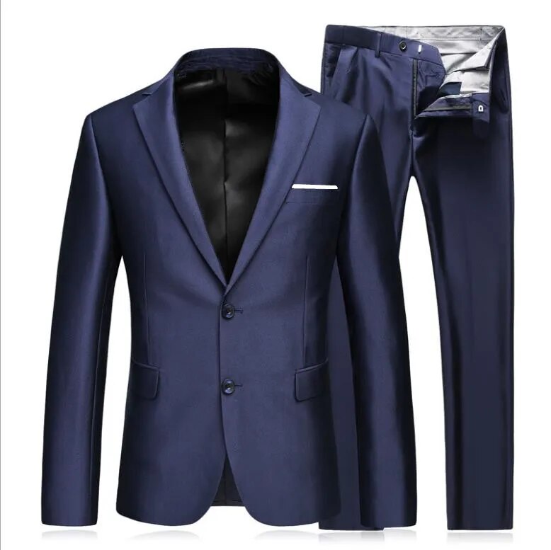 Men's Business High Quality Gentleman Black 2 Piece Suit Set Blazers Coat Jacket Pants Classic Trousers Ms218