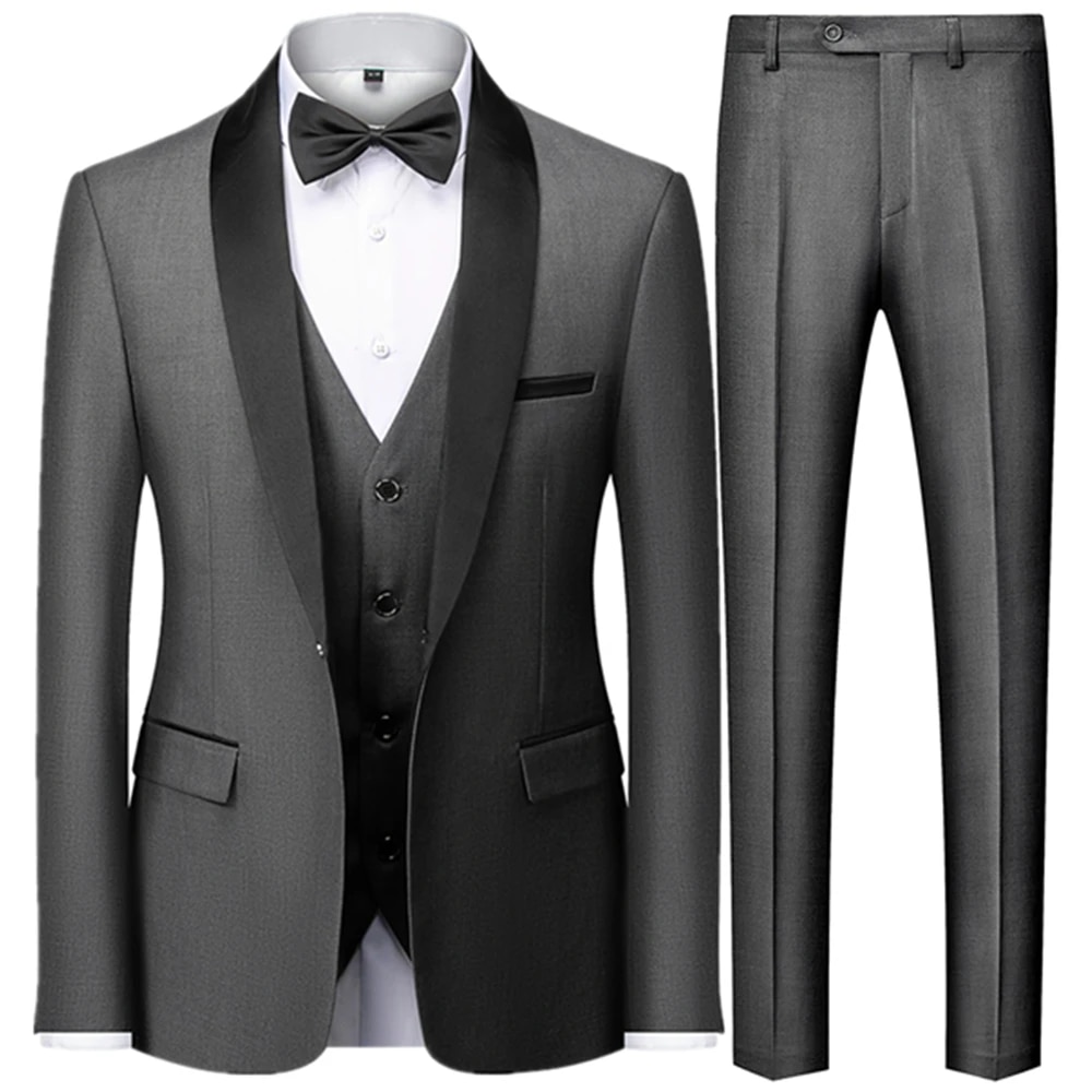Men's British Style Slim Suit 3 Piece Set Jacket Vest Pants Male Business Gentleman High End Custom Dress Blazers Coat Ms228