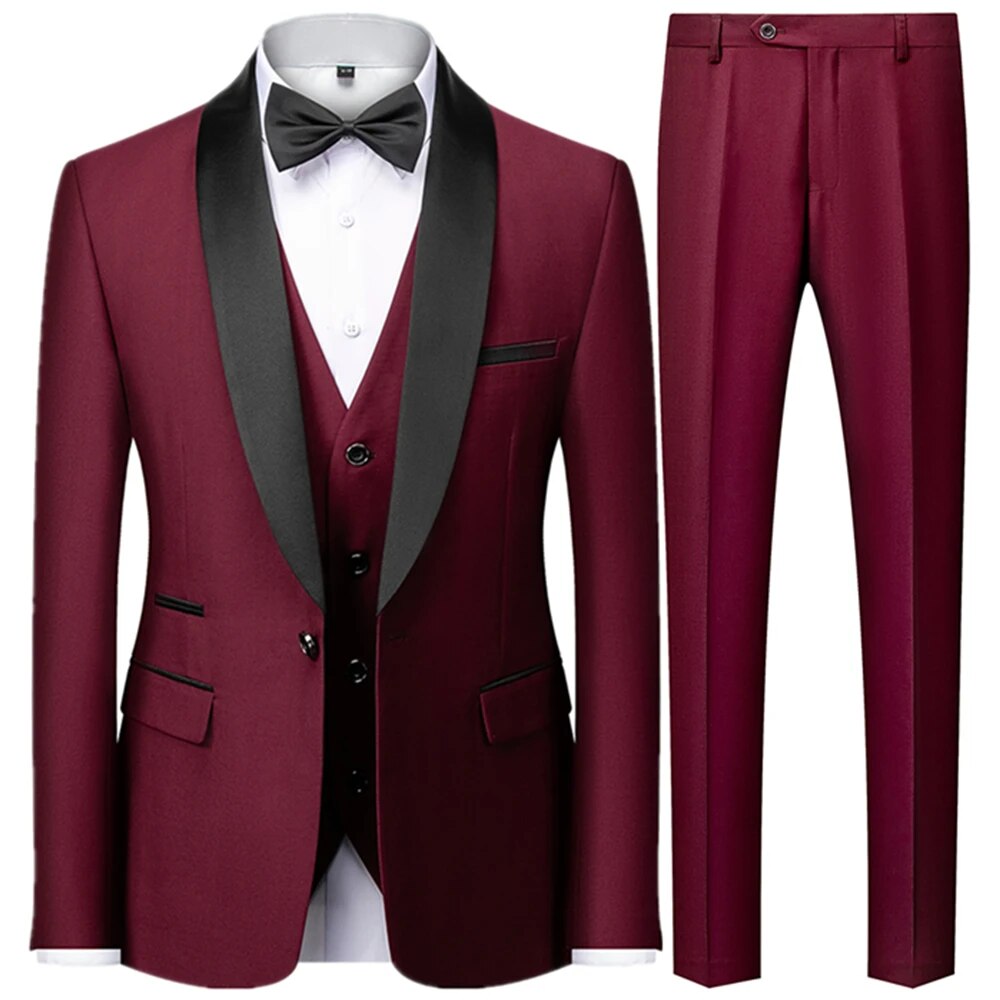 Men's British Style Slim Suit 3 Piece Set Jacket Vest Pants Male Business Gentleman High End Custom Dress Blazers Coat Ms230