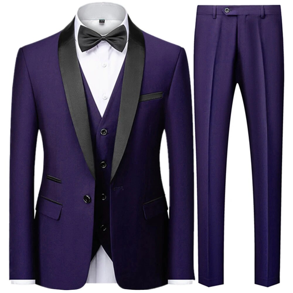 Men's British Style Slim Suit 3 Piece Set Jacket Vest Pants Male Business Gentleman High End Custom Dress Blazers Coat Ms233