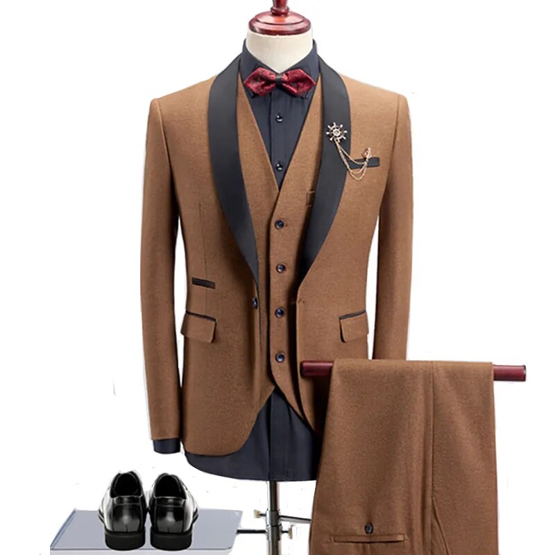 Men High End Business Slim Thick Color 3 Piece Suit Set Coat Vest Pants Wedding Banquet Gentleman Blazers Jacket Coat Ms248