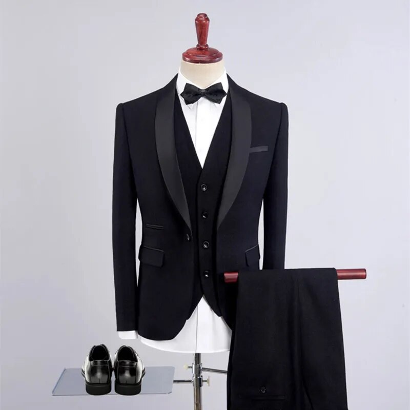 Men High End Business Slim Thick Color 3 Piece Suit Set Coat Vest Pants Wedding Banquet Gentleman Blazers Jacket Coat Ms249