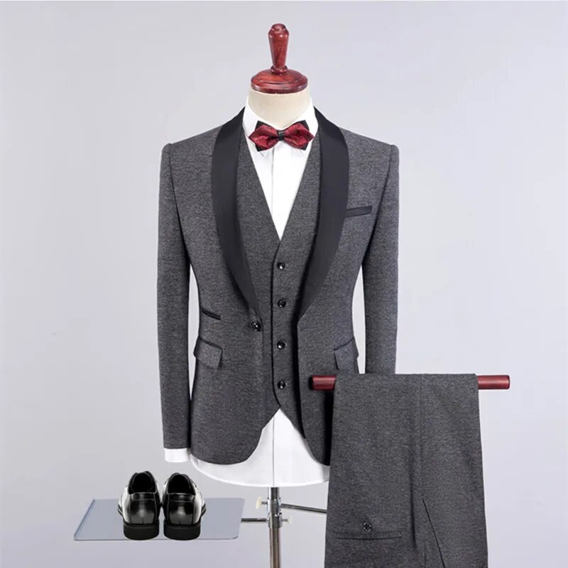 Men High End Business Slim Thick Color 3 Piece Suit Set Coat Vest Pants Wedding Banquet Gentleman Blazers Jacket Coat Ms250
