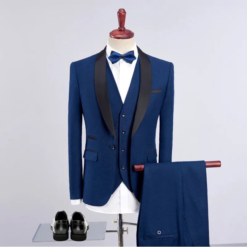 Men High End Business Slim Thick Color 3 Piece Suit Set Coat Vest Pants Wedding Banquet Gentleman Blazers Jacket Coat Ms251