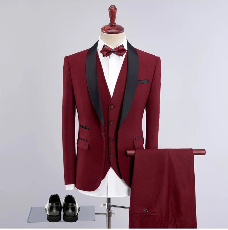 Men High End Business Slim Thick Color 3 Piece Suit Set Coat Vest Pants Wedding Banquet Gentleman Blazers Jacket Coat Ms252