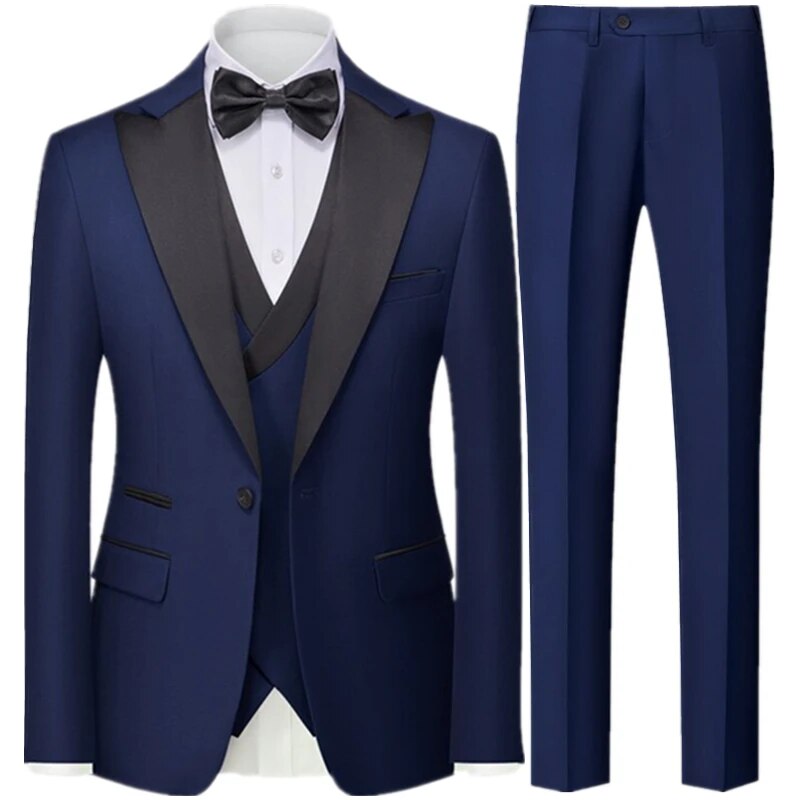 Men British Style Slim Suit 3 Piece Set Jacket Vest Pants / Male Business Gentleman High End Custom Dress Blazers Coat Ms262