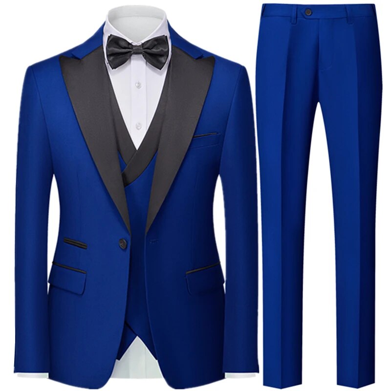 Men British Style Slim Suit 3 Piece Set Jacket Vest Pants / Male Business Gentleman High End Custom Dress Blazers Coat Ms263