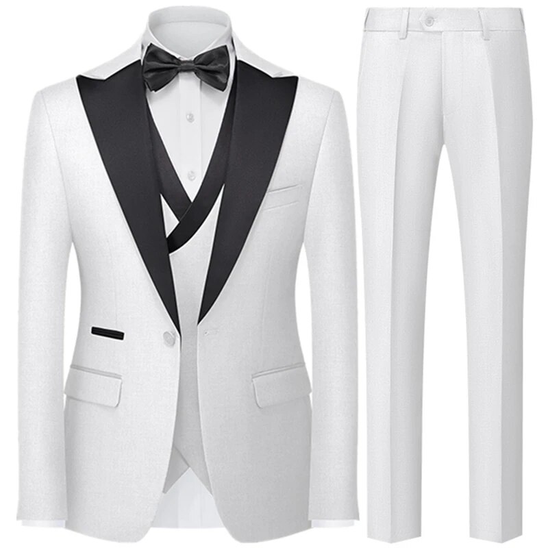 Men British Style Slim Suit 3 Piece Set Jacket Vest Pants / Male Business Gentleman High End Custom Dress Blazers Coat Ms265