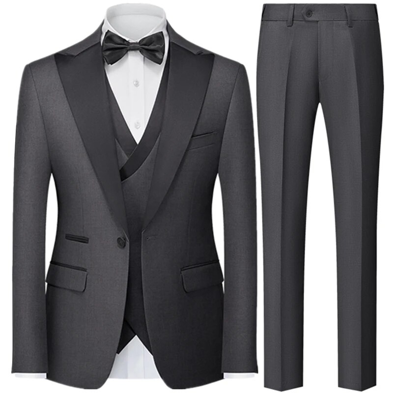 Men British Style Slim Suit 3 Piece Set Jacket Vest Pants / Male Business Gentleman High End Custom Dress Blazers Coat Ms266