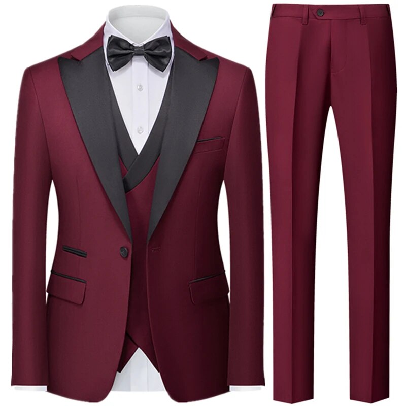 Men British Style Slim Suit 3 Piece Set Jacket Vest Pants / Male Business Gentleman High End Custom Dress Blazers Coat Ms269