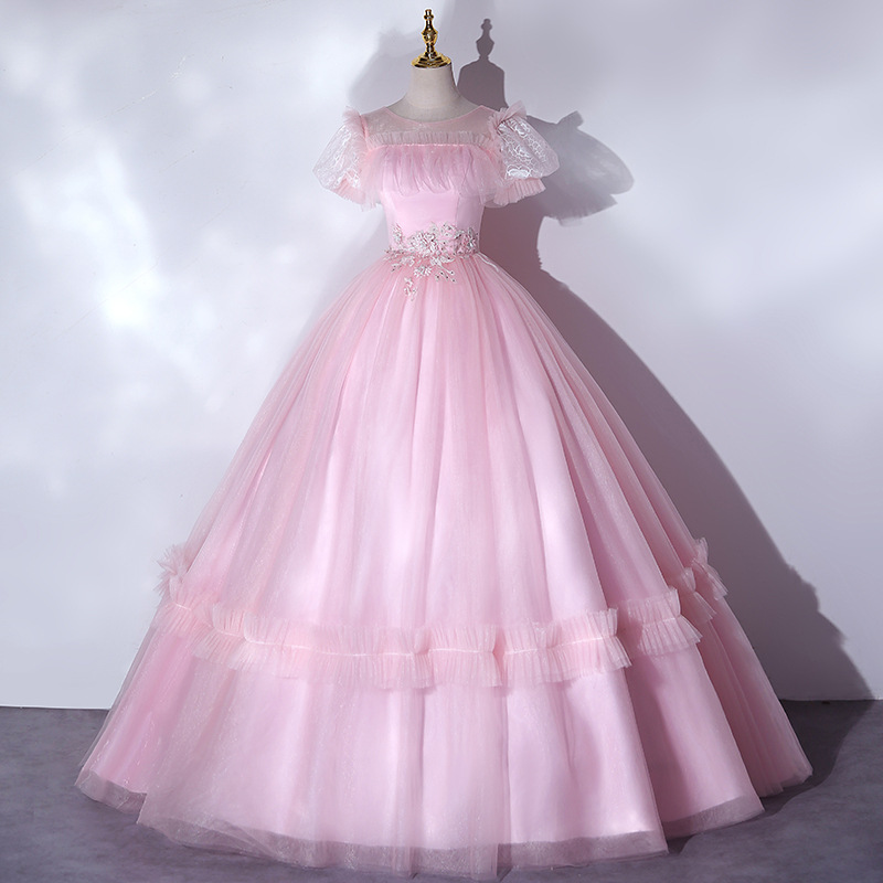 Pink Short Sleeve Ball Gown Women Prom Dress Evening Dress Formal Dress Sa1805