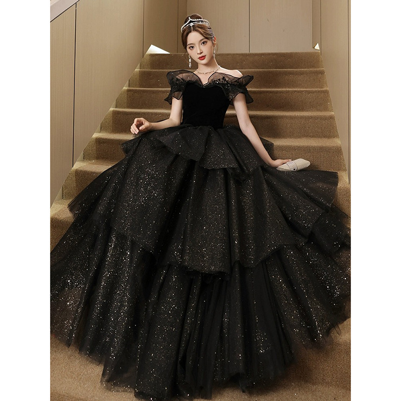 Black Off The Shoulder Evening Dress Women's Tutu Skirt Dinner Party Formal Dress Sa1853