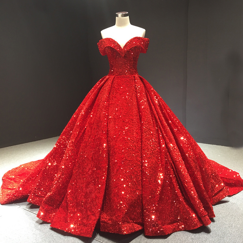 Red Glitter Off-shoulder Ball Gown Dress Red Glitter Off-shoulder Ball Gown Dress
