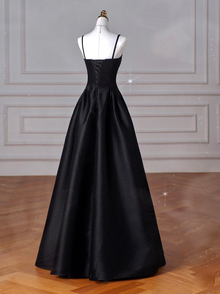 Stunning Black Satin Strapless Evening Gown