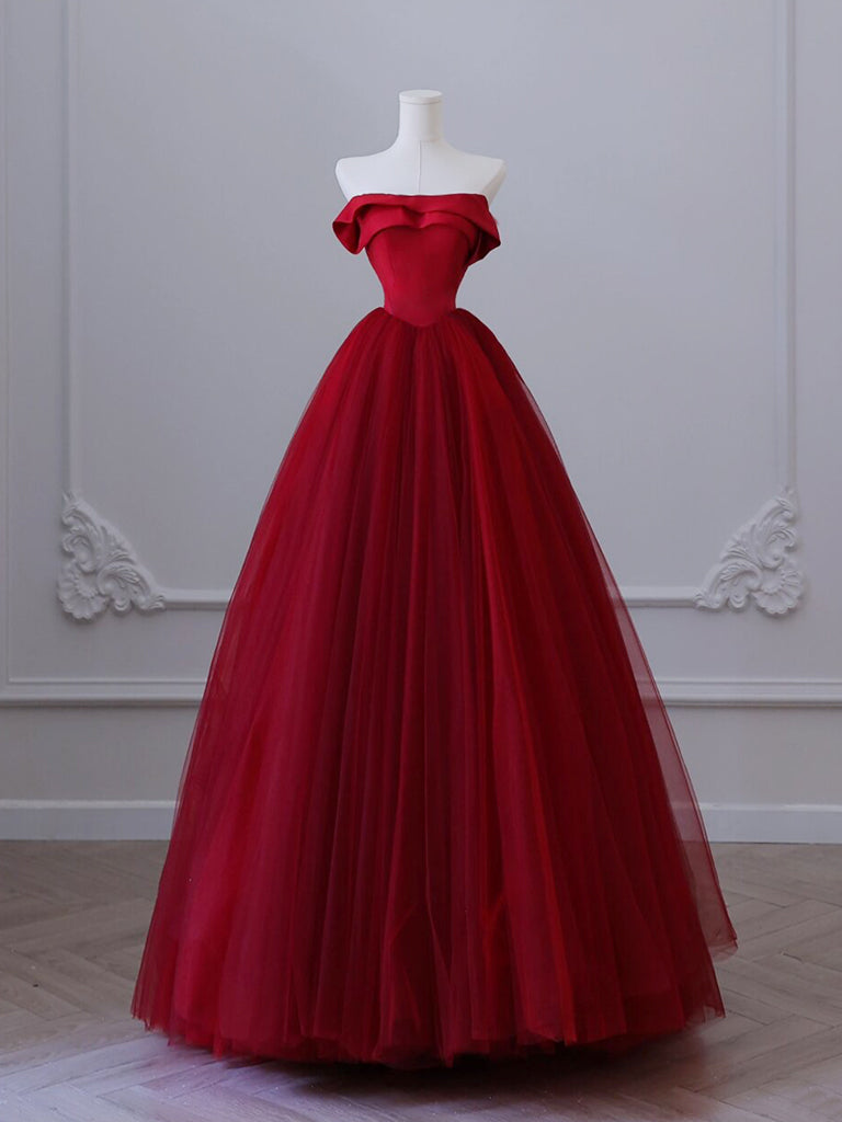 Tulle Burgundy Long Prom Dress Long Formal Dress Sa1906