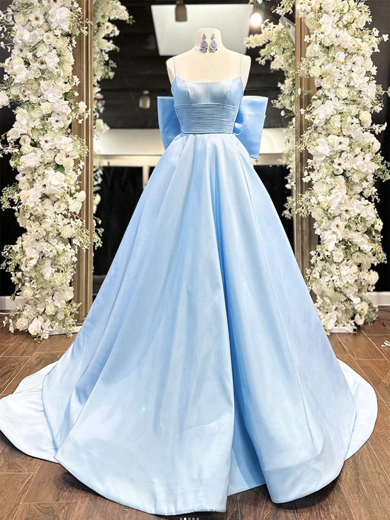 Simple A-line Satin Blue Long Prom Dress Formal Dress Sa1910