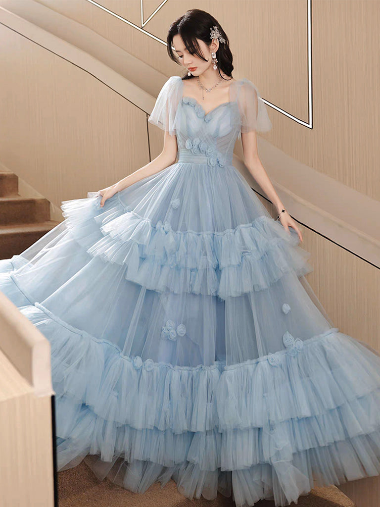 Sweetheart Neck Tulle Blue Long Prom Dress Formal Dress Sa1920