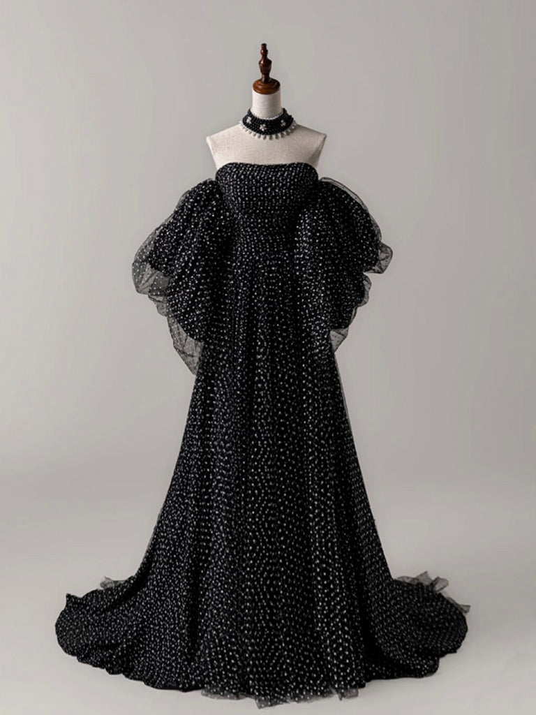 Black A- Line Tulle Long Prom Dress Formal Dress Sa1926