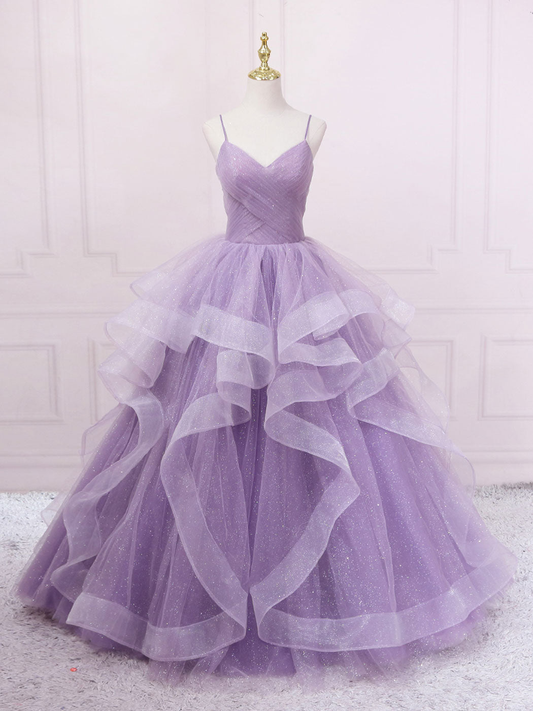 Purple V Neck Tulle Long Prom Dress Tulle Formal Party Dress Sa1959