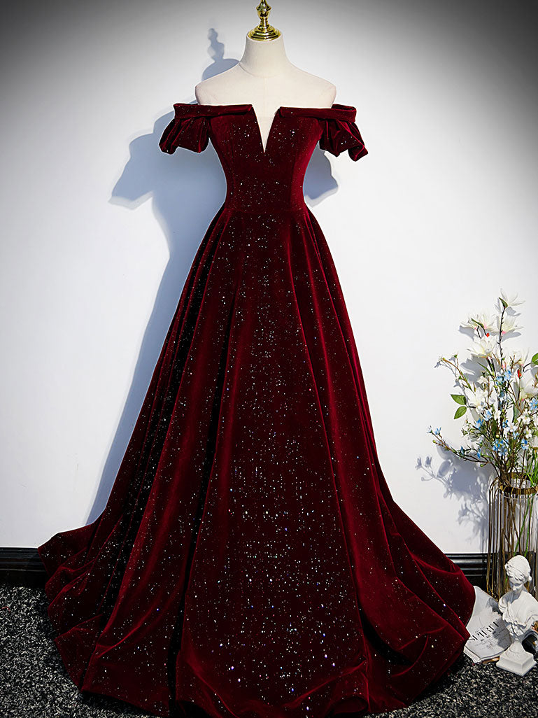 Luxe Velvet Evening Gown With Glitter Accents