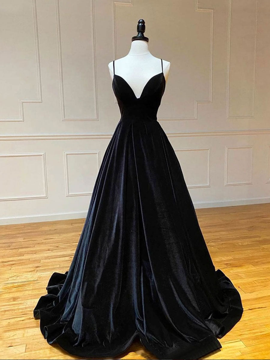 Black Velvet Long Prom Dress Backless Formal Evening Dress Sa1969