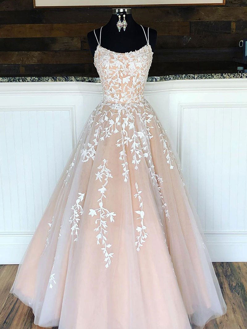 Pink Tulle Lace Long Prom Dress Lace Tulle Formal Evening Dress Sa1973